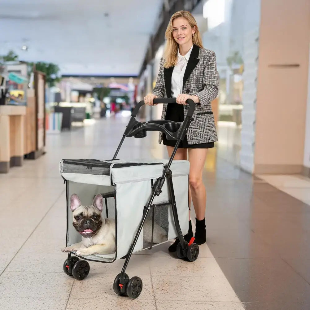 Foldable Dog Stroller With 360 Degree Wheels And Ventilation Windows