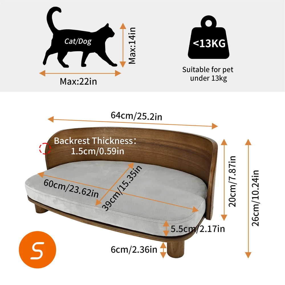 Borwart Elevated Eucalyptus Wood Pet Sofa Dog Bed With Cushion