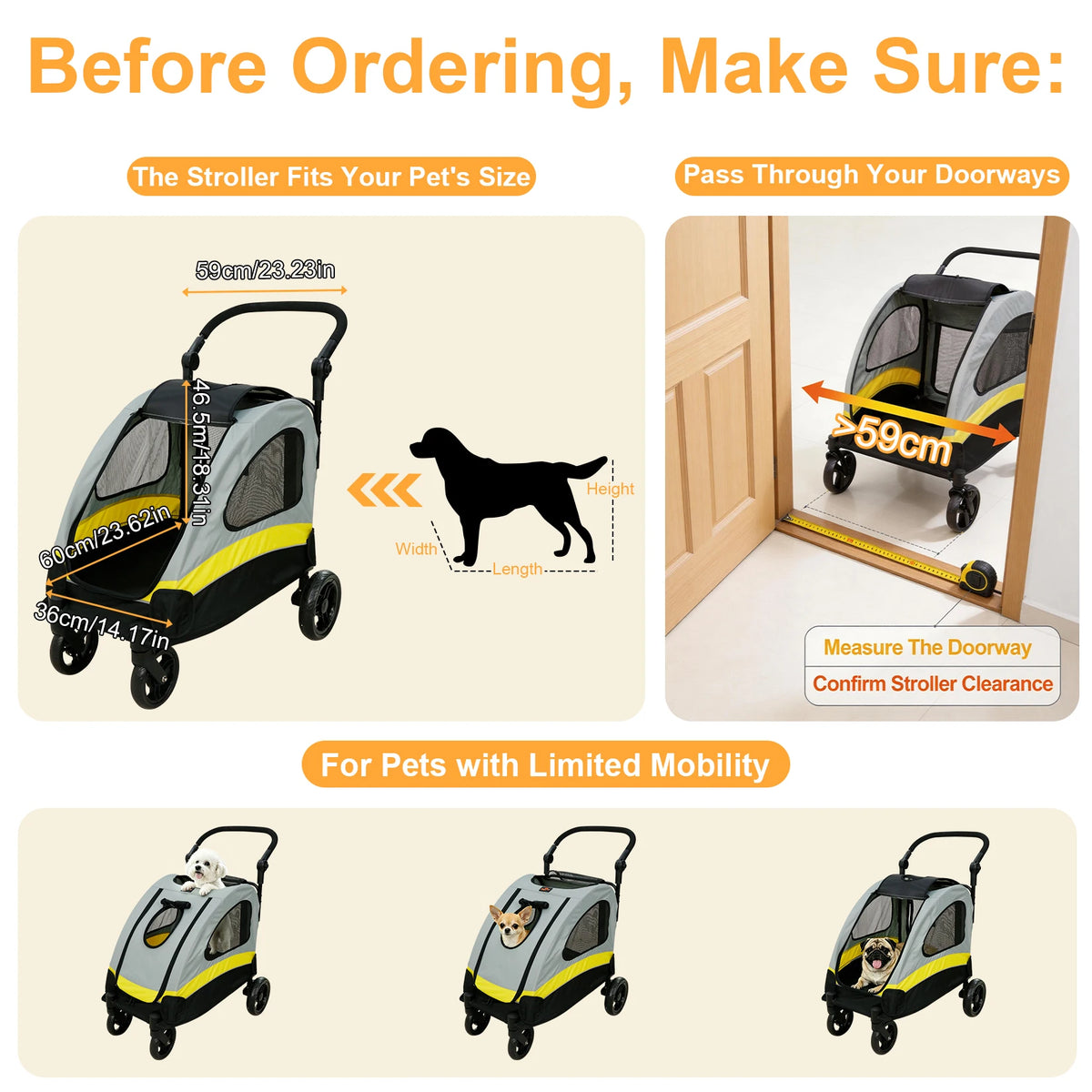 Foldable Dog Stroller Cart With 4 Wheel Swivel Travel Wagon