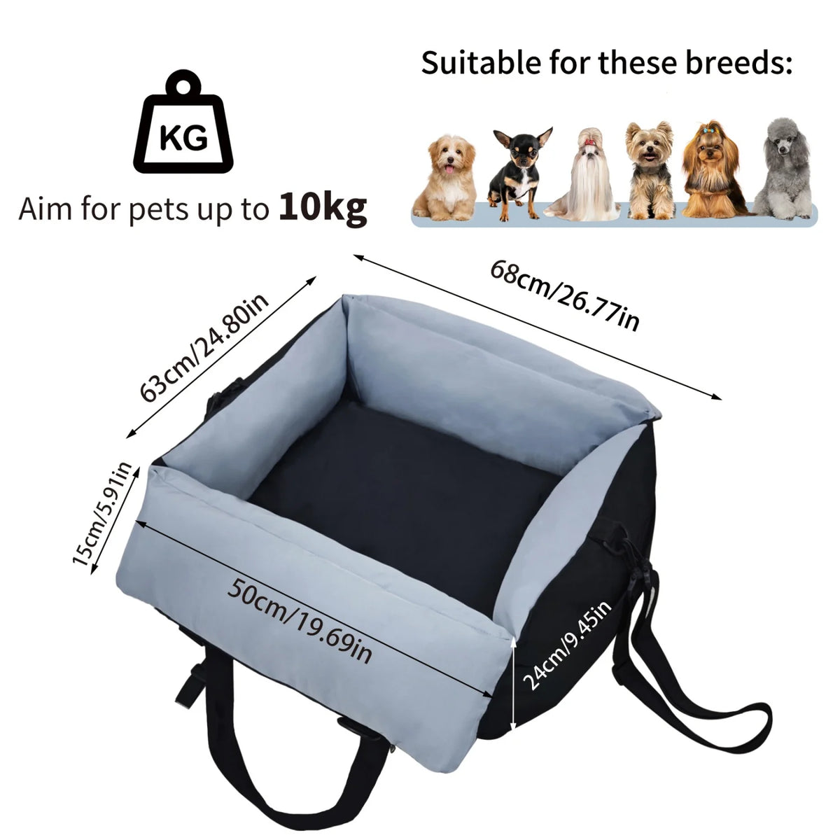 Pet Car Seat Carrier With Safety Belt And Storage Pocket