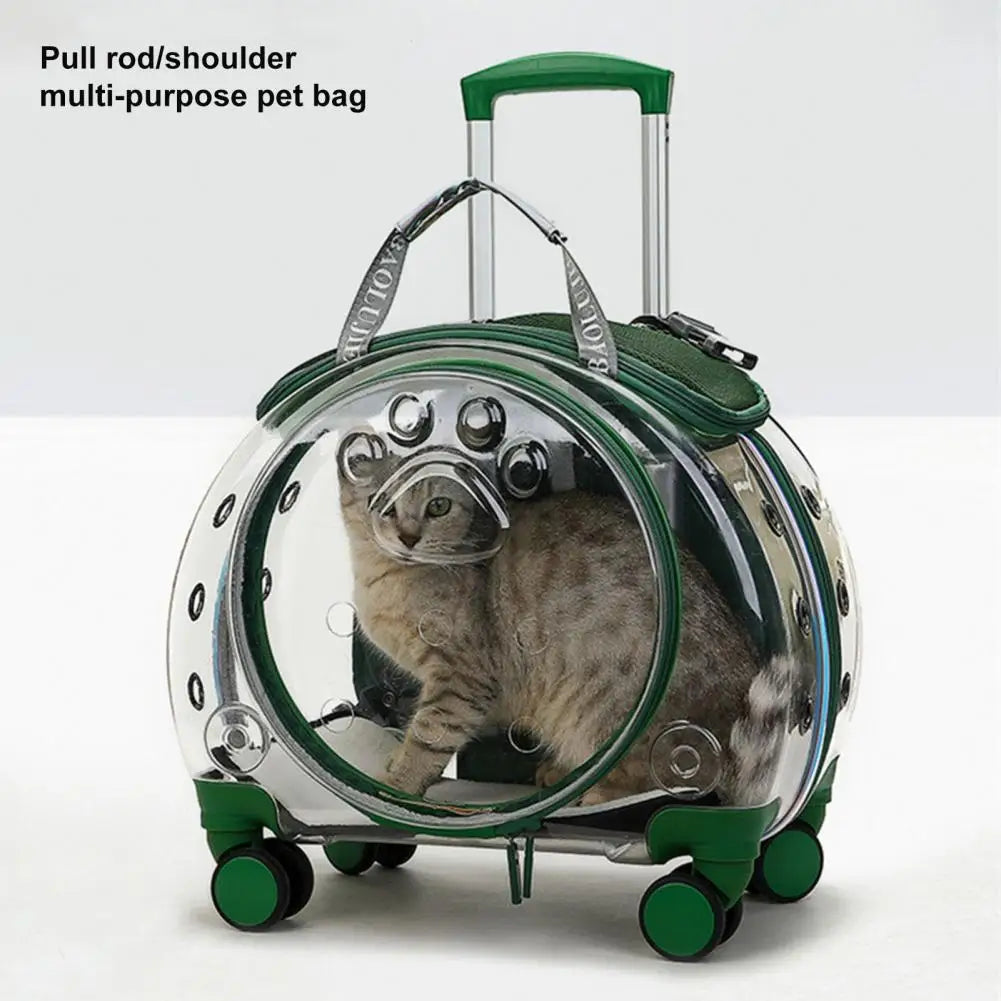 Portable Pet Carrier Backpack With Clear Ventilation And Silent Wheels