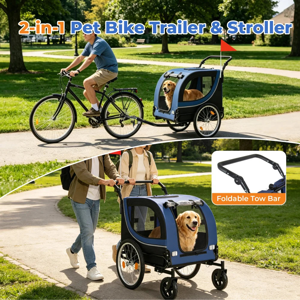 2 In 1 Pet Bike Trailer Stroller With Foldable Design