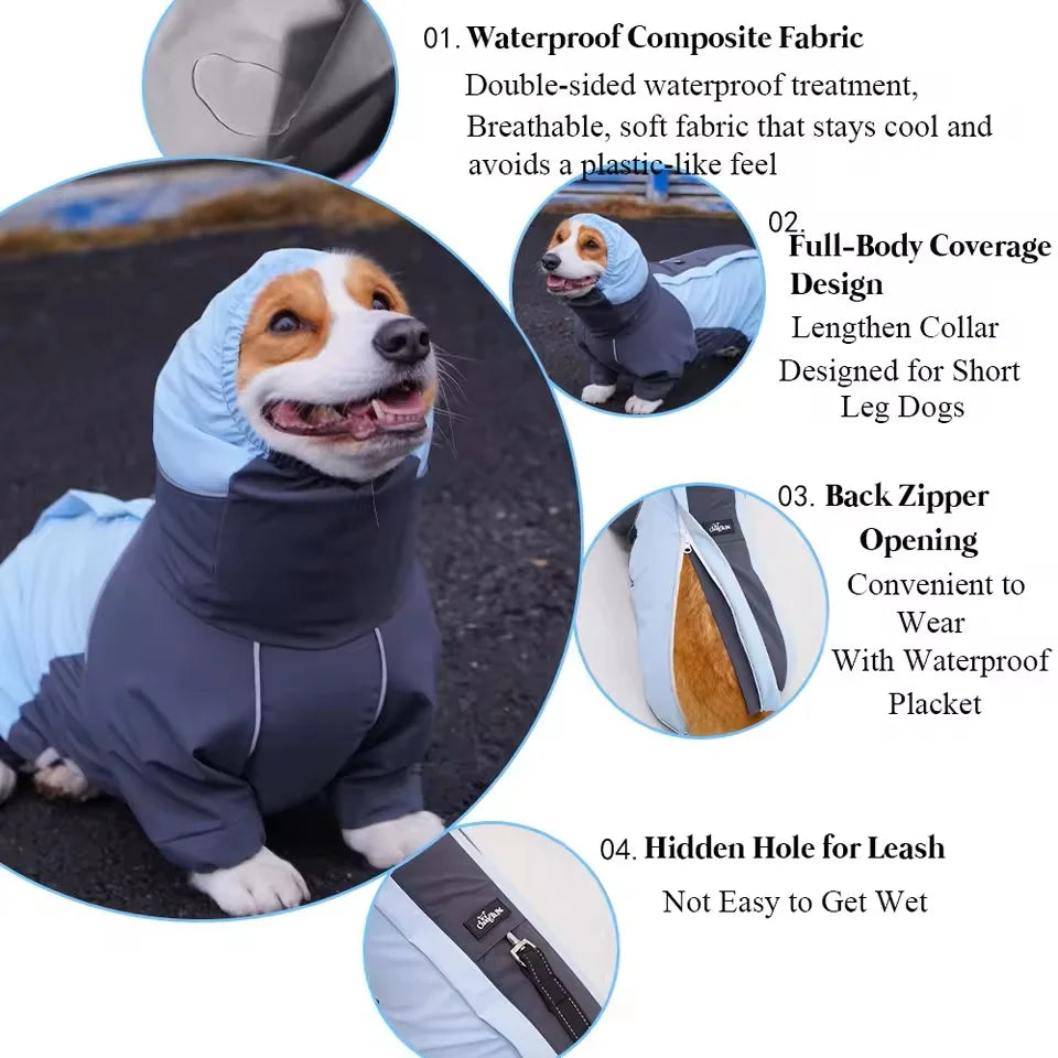 Waterproof Full Body Raincoat for Corgis and Short Leg Dogs