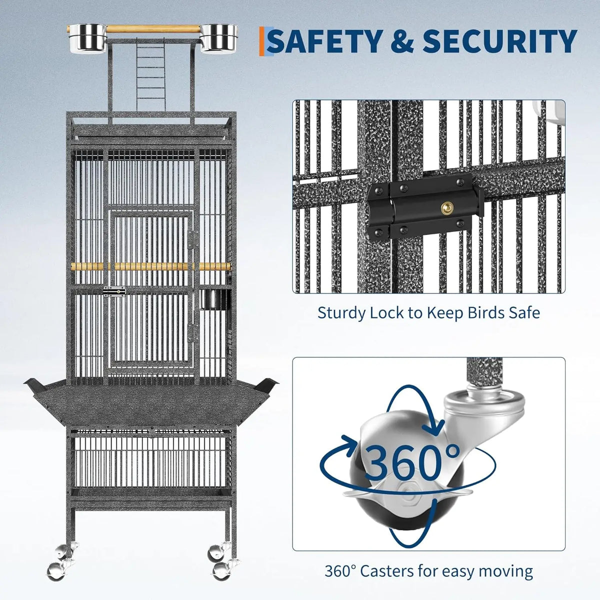 HiMiss Metal Bird Cage With Play Top And Wooden Perches