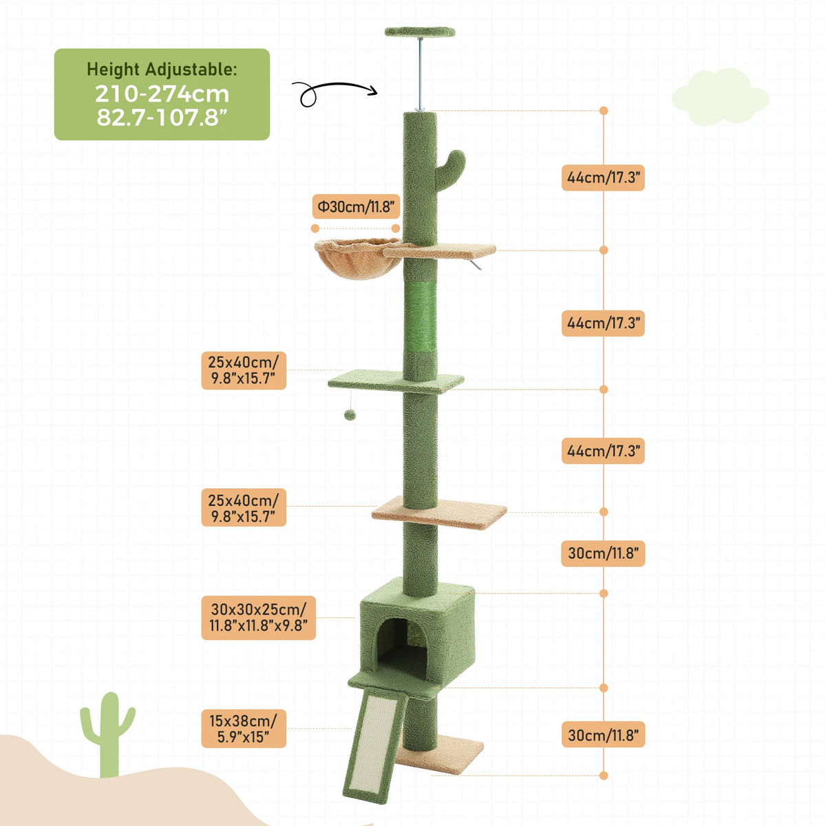 PEQULTI Cat Tower With Sisal Scratching Post And Hammock
