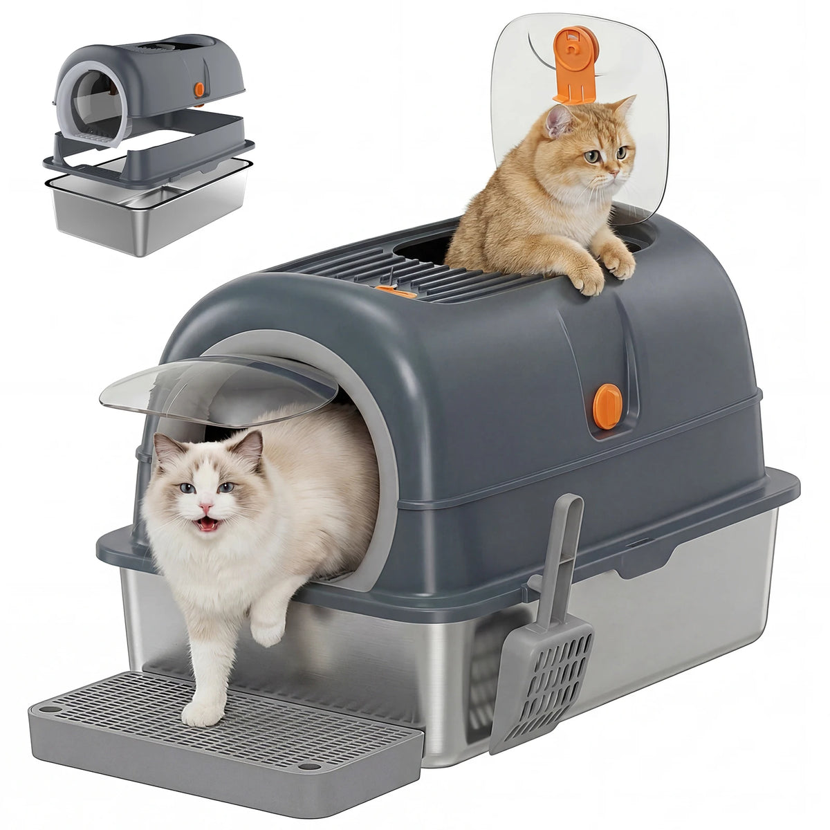 Fully Enclosed Stainless Steel Cat Litter Box For Big Cats