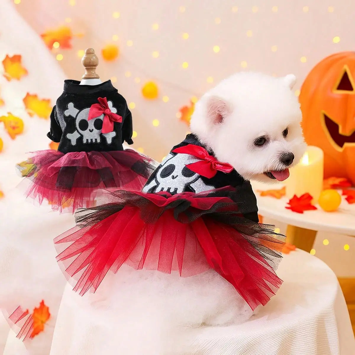 Halloween Skull Pattern Tulle Dress Pet Pirate Costume For Dogs And Cats