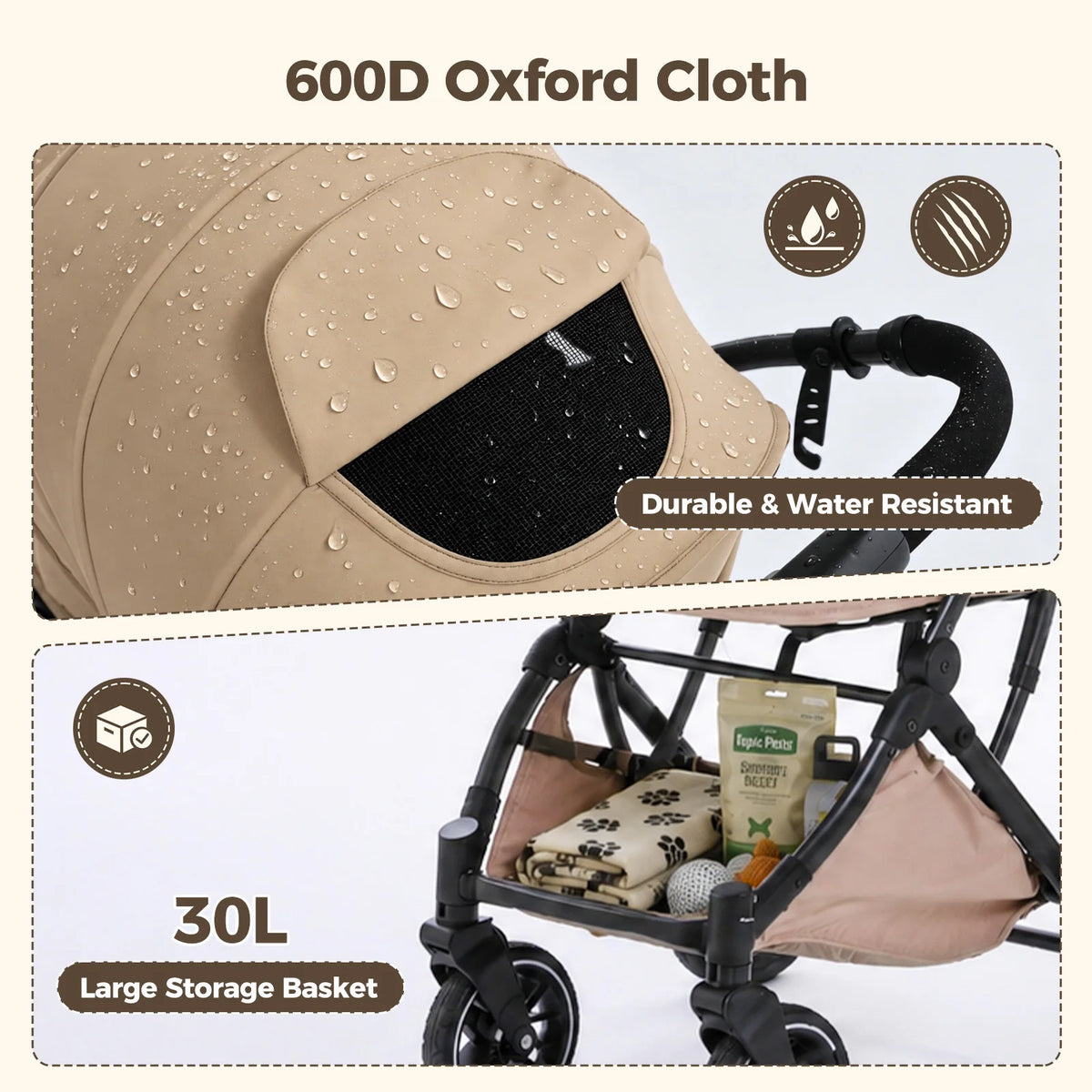 PAWZ Road Foldable Pet Stroller With Reversible Handle And Storage