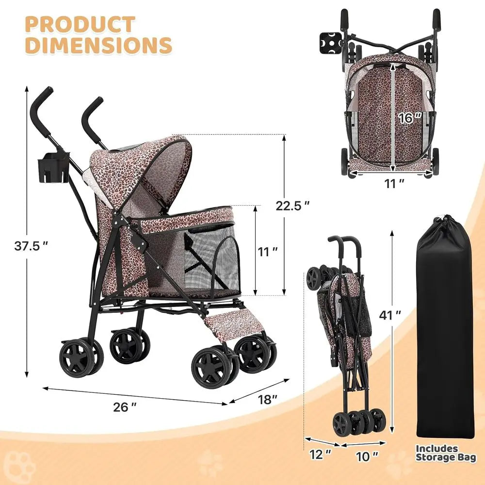 Compact Pet Stroller Lightweight Foldable Travel Jogger For Dogs