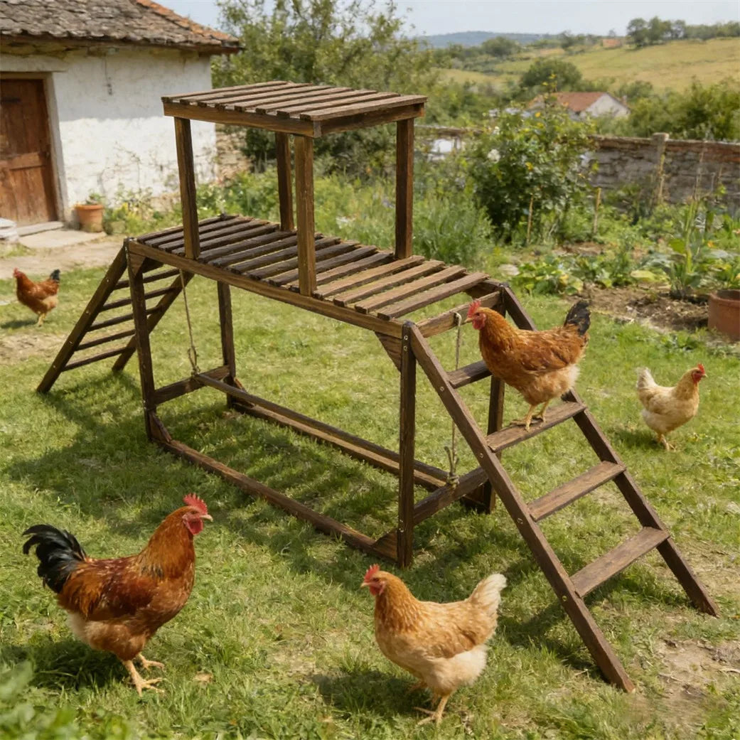 Solid Wood Chicken Perch With Swing Ladder Roosting Bar