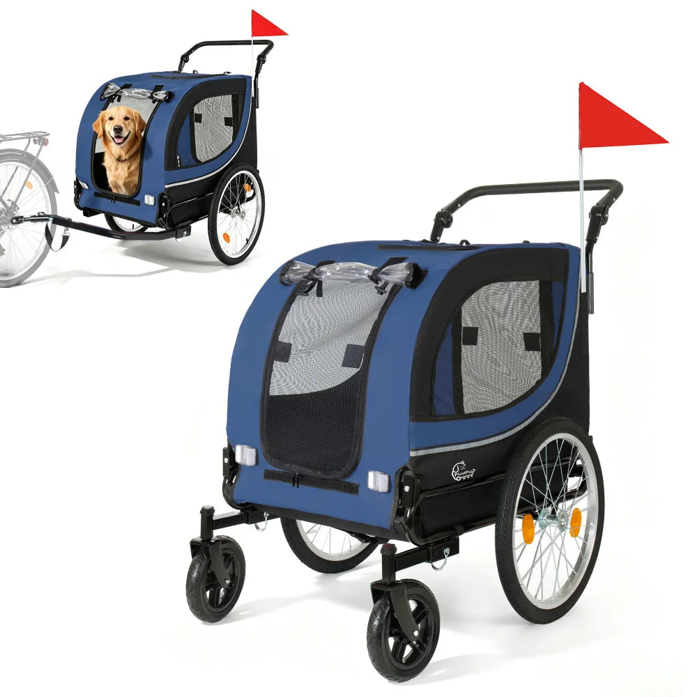 2 In 1 Pet Bike Trailer Stroller With Foldable Design
