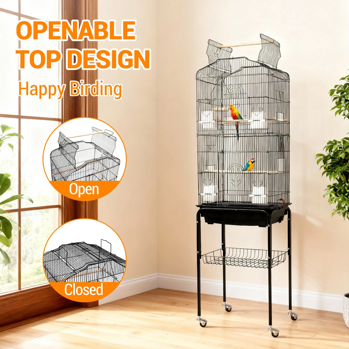 HiMiss Heavy Duty Bird Cage With Playtop And Rolling Stand