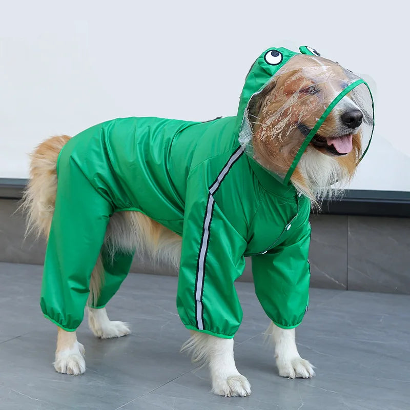 Waterproof Cartoon Puppy Raincoat with Reflective Hood for Pets