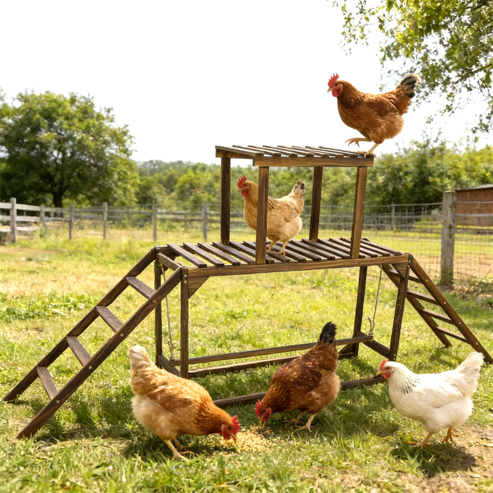 Solid Wood Chicken Perch With Swing Ladder Roosting Bar