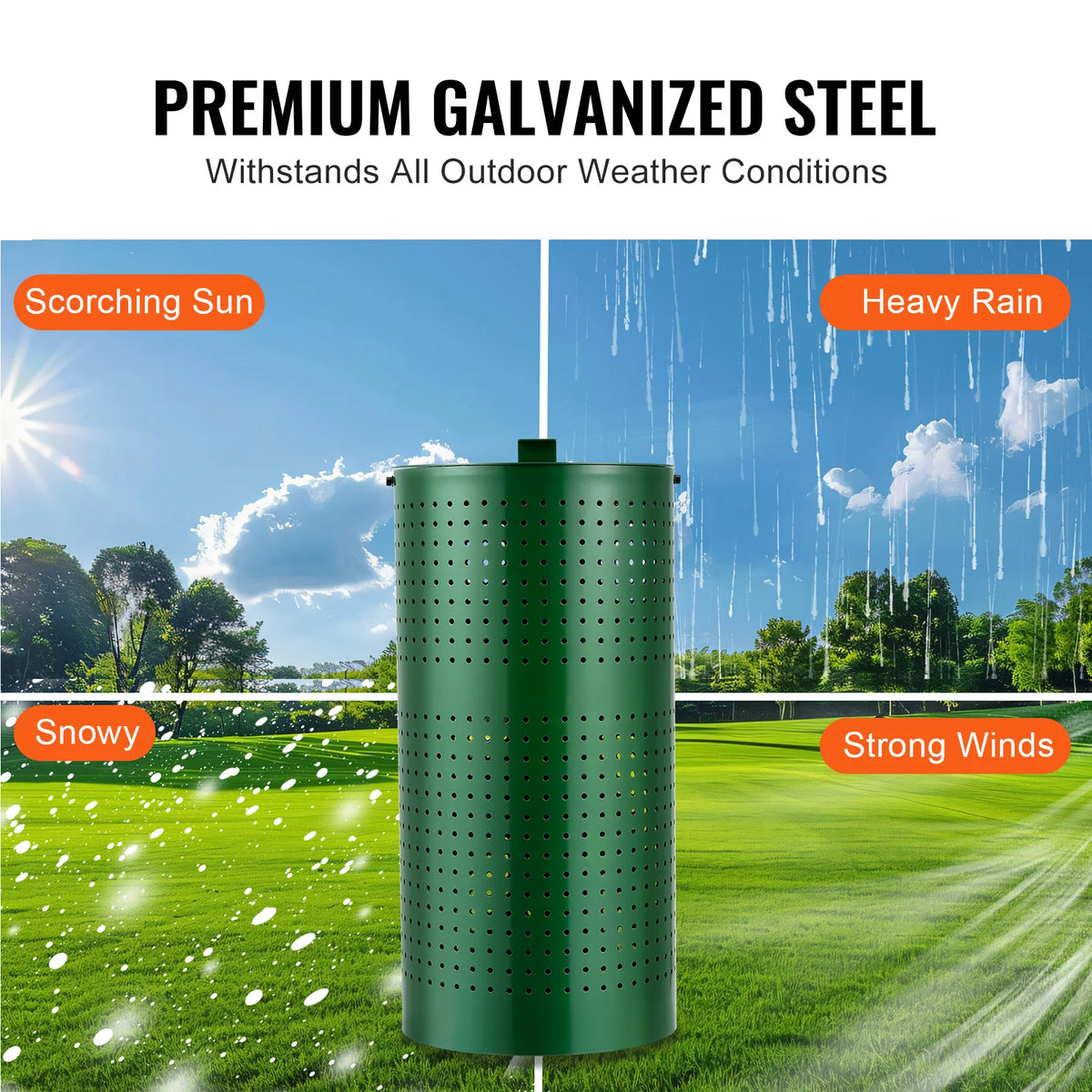 VEVOR Outdoor Dog Waste Trash Can With Lid Galvanized Steel