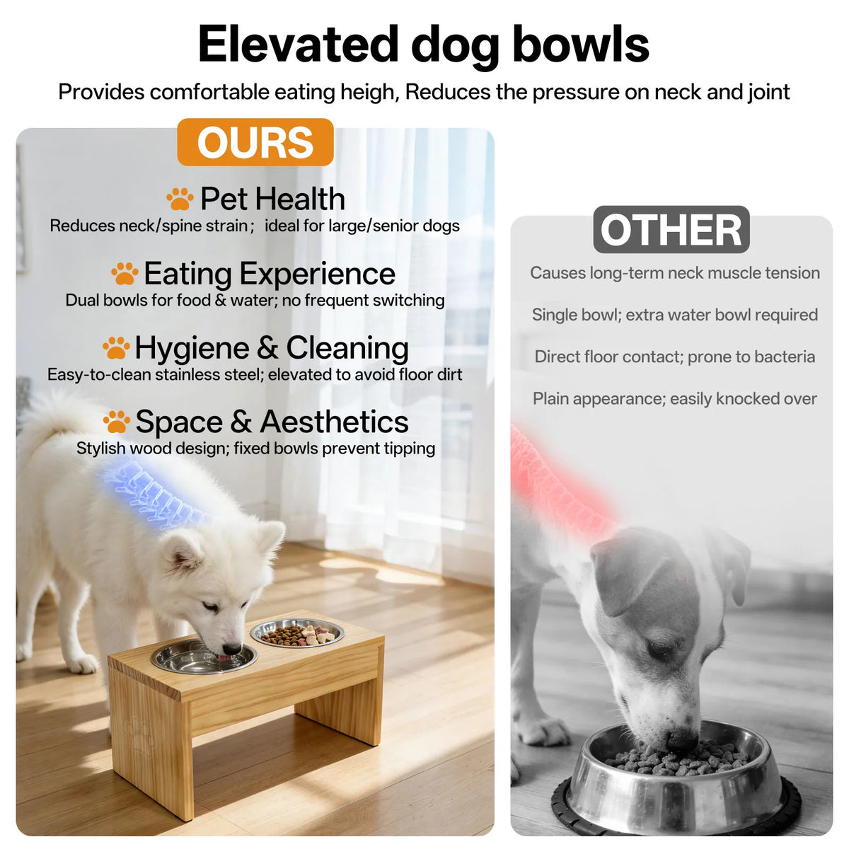 Wooden Raised Pet Feeder With Double Stainless Steel Bowls