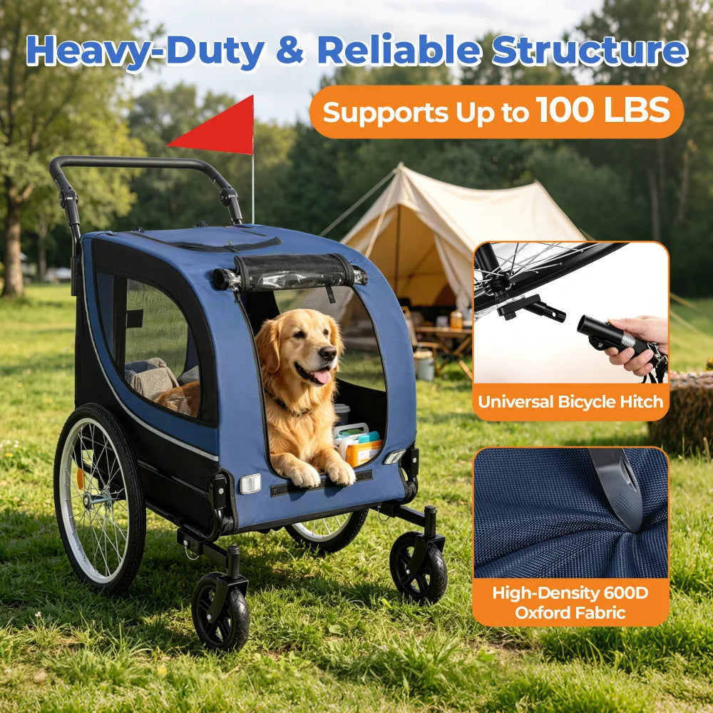 2 In 1 Pet Bike Trailer Stroller With Foldable Design