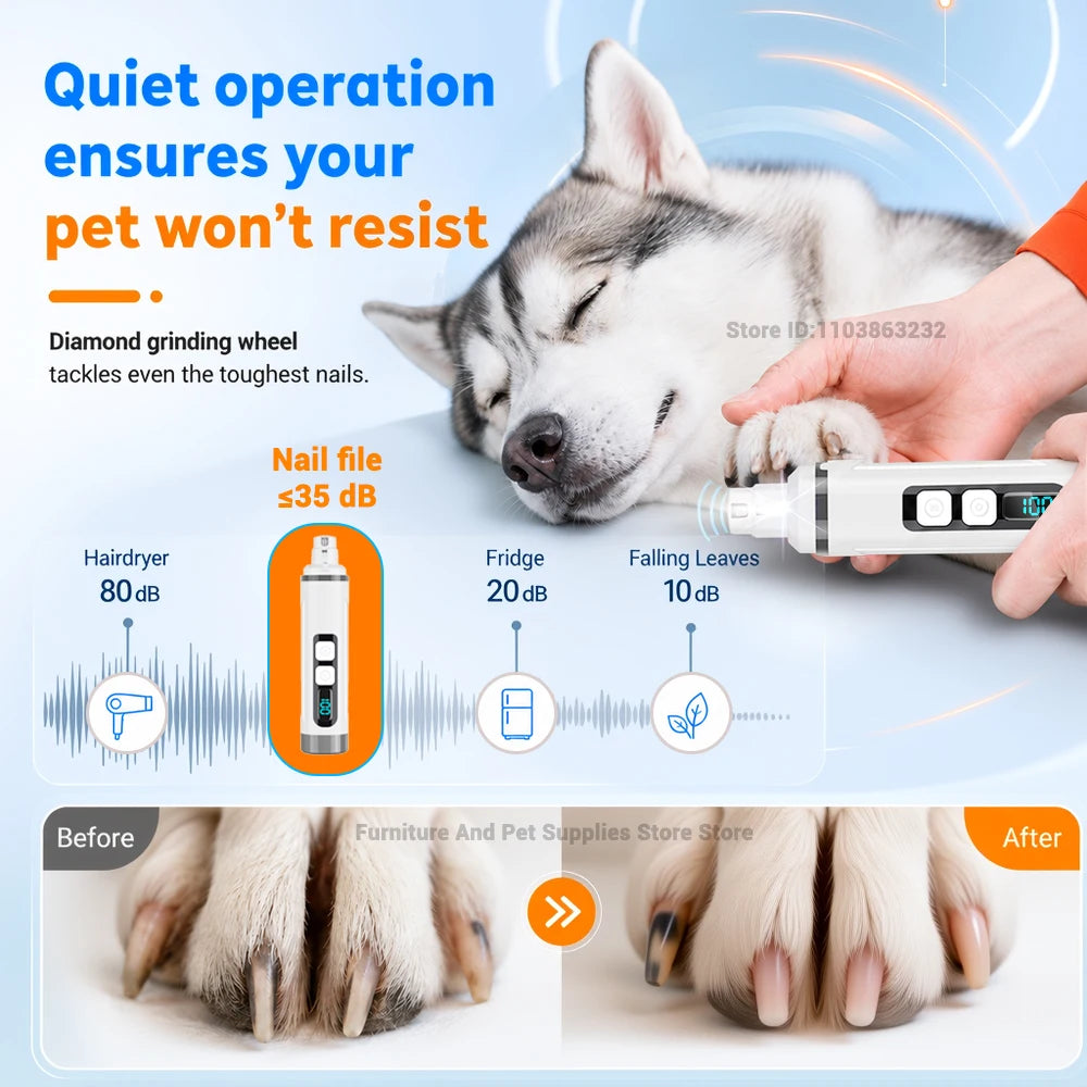 Electric Pet Nail Grinder With 3 Speed Settings LED Light