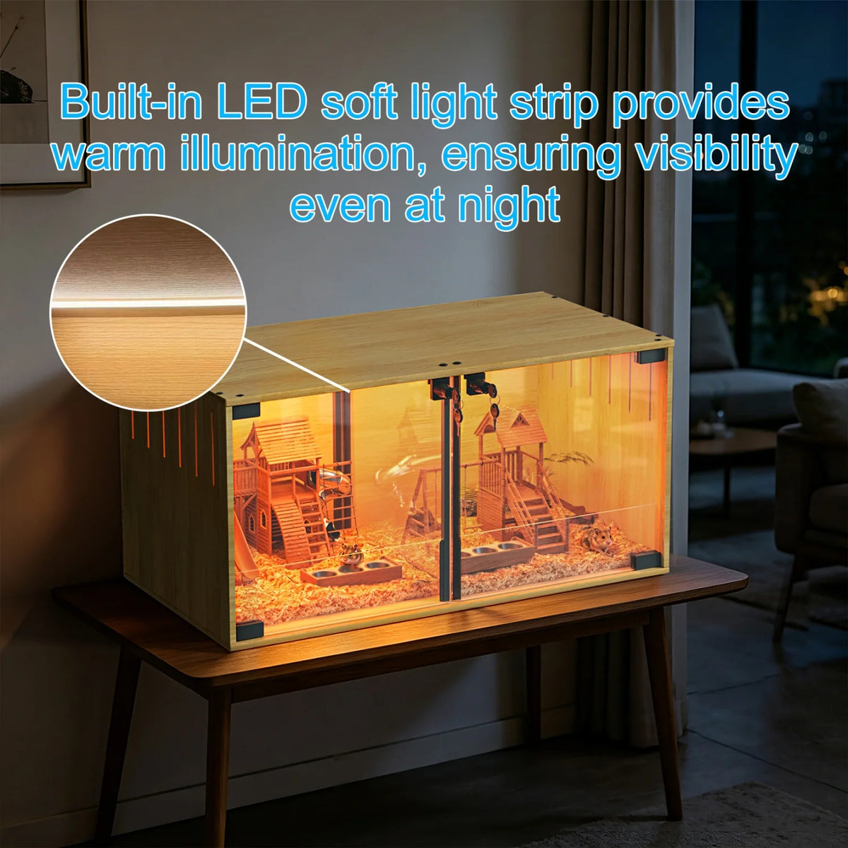 Wooden Small Animal Cage With Tempered Glass For Pets