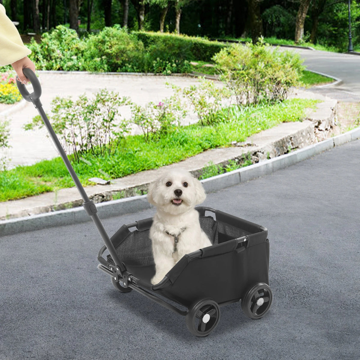 Black 4 Wheels Dog Stroller,7.5kg Max. Load Folding Dog Cart,Pet Stroller for supermarkets, parks, pet hospitals, pet beauty salons,travel
