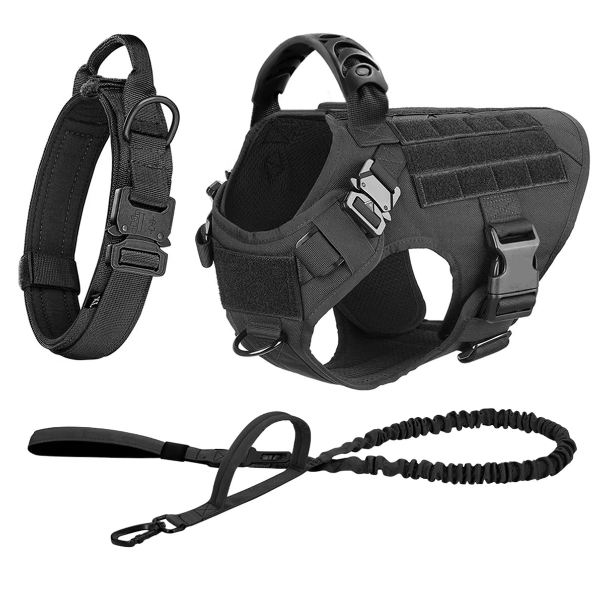 Tactical Dog Harness Collar Leash Set With Quick Release Buckle