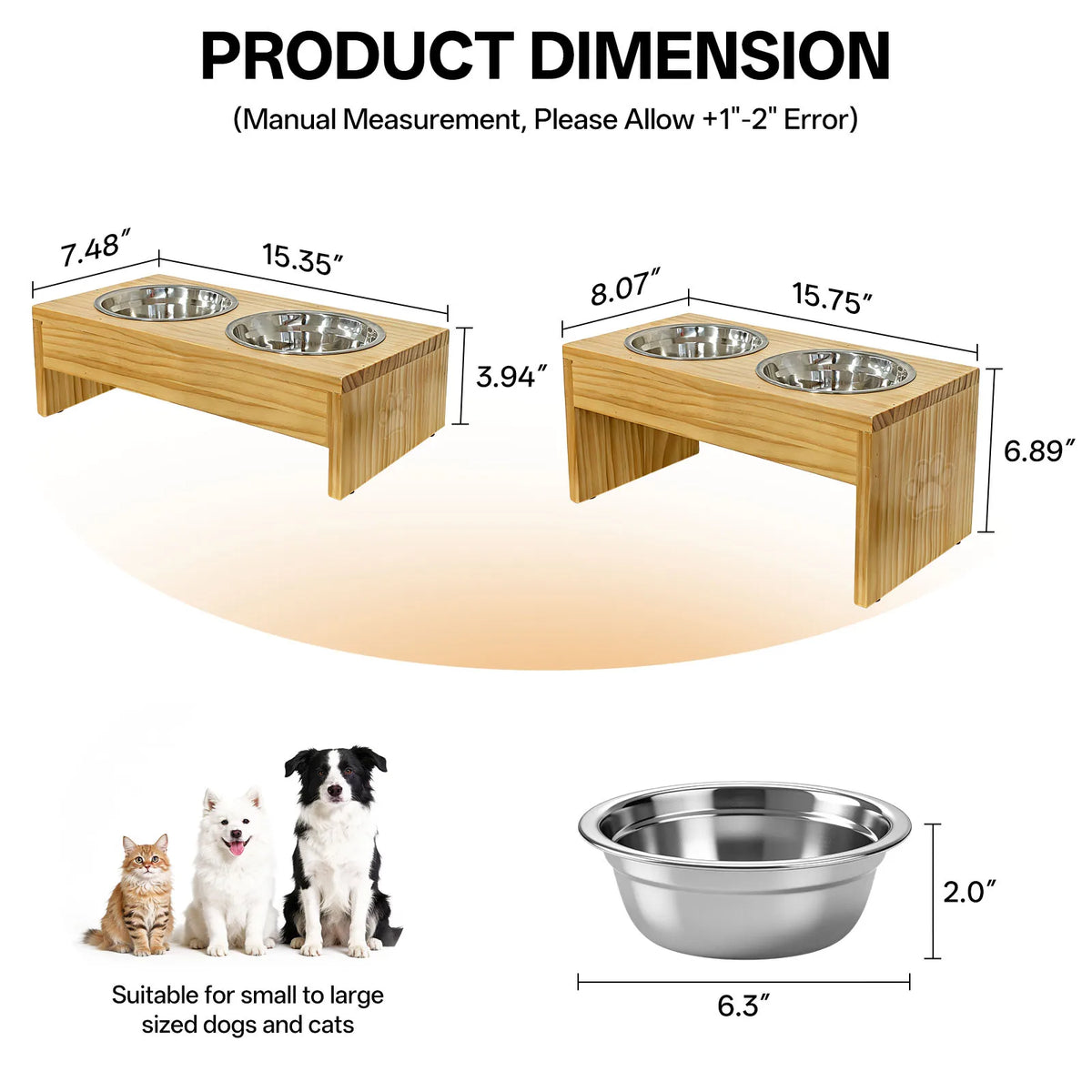 Wooden Raised Pet Feeder With Double Stainless Steel Bowls