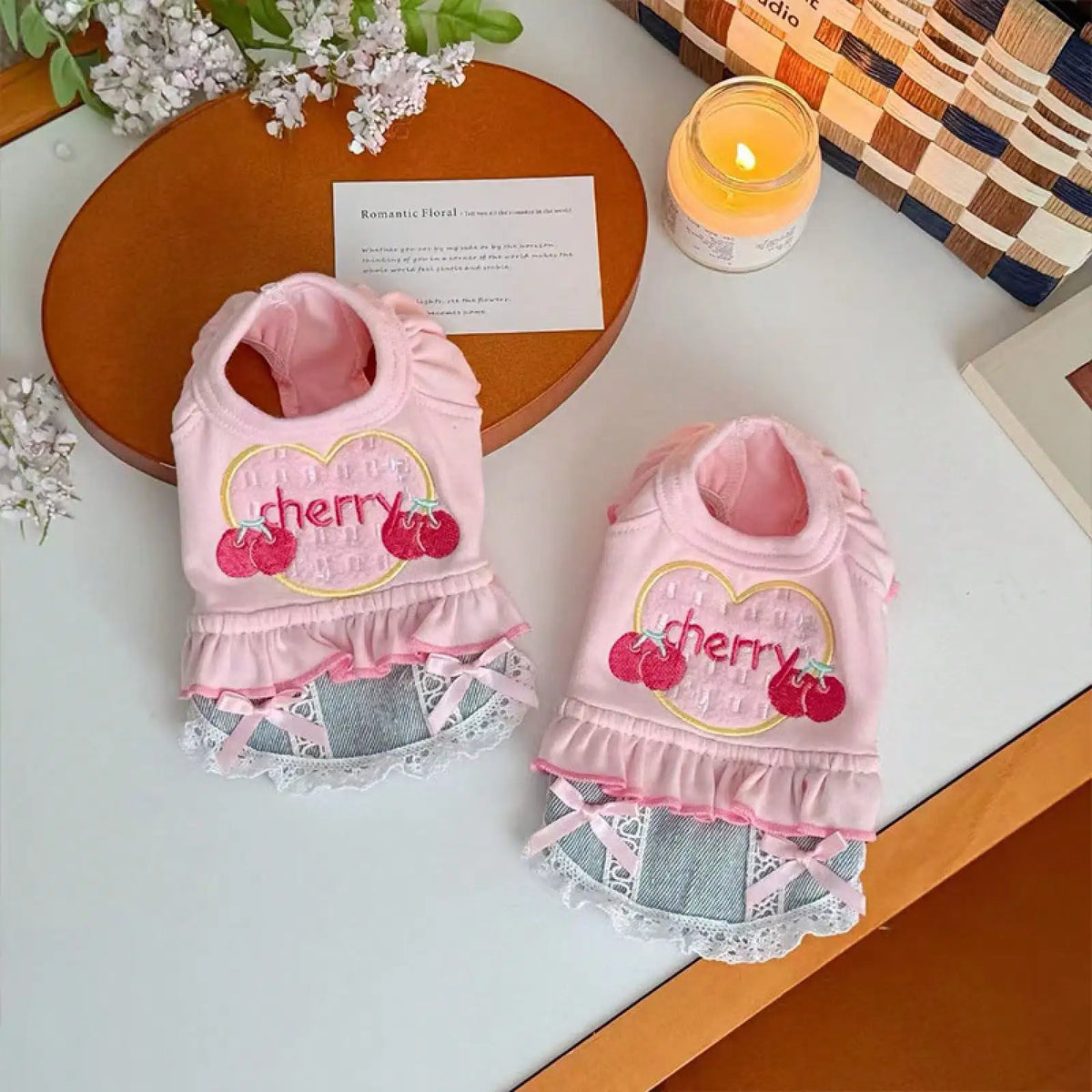 Small Dog Denim Skirt Vest Outfit for Outdoor Walks and Travel