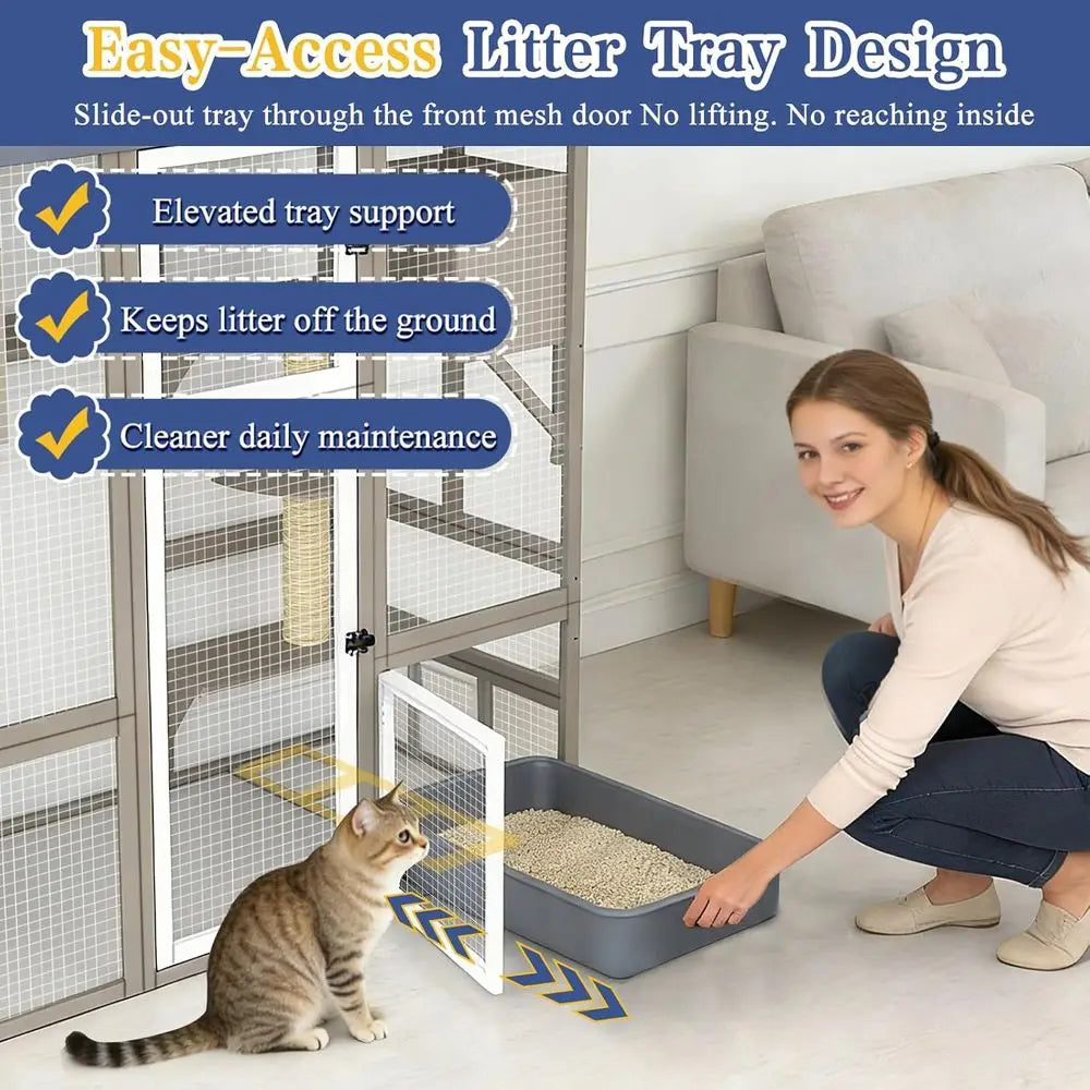 Outdoor Catio Enclosure For Multiple Cats With Hammock Platform