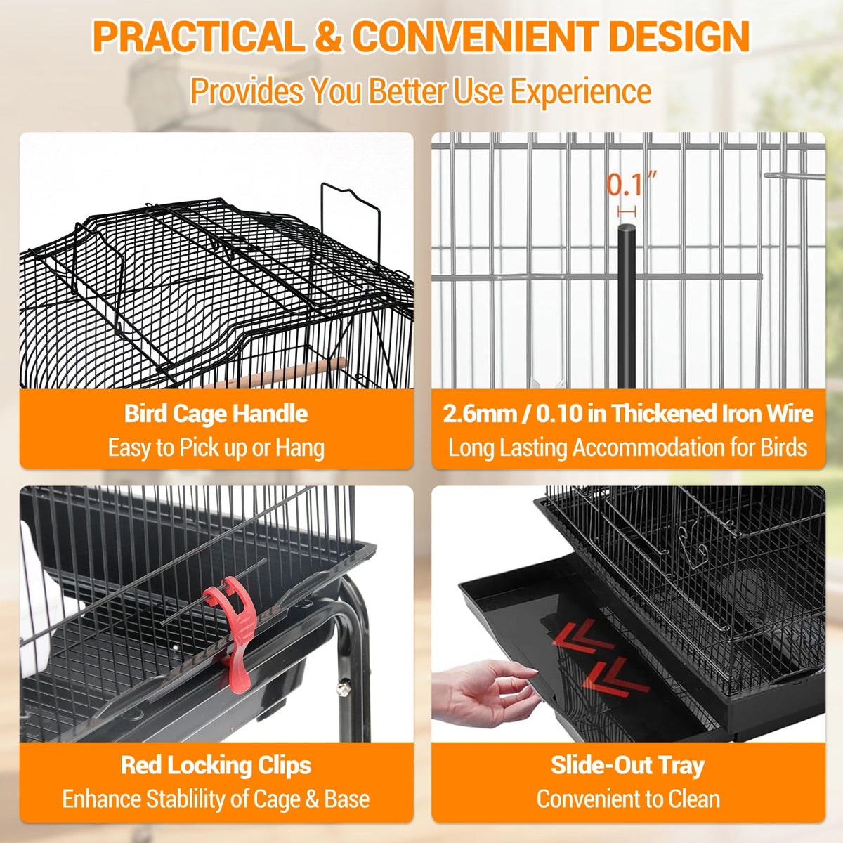 HiMiss Heavy Duty Bird Cage With Playtop And Rolling Stand