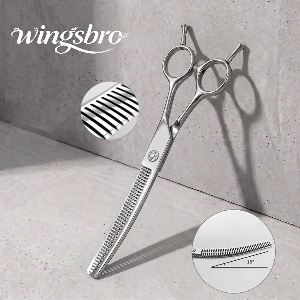 Silver Down Curved Pet Grooming Scissors, Wingsbro 7 Inches Professional Thinning Shears for Groomer and Home Use