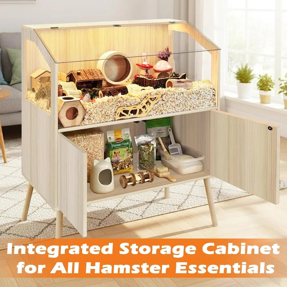 Chew Resistant Hamster Cage With Attached Storage Cabinet