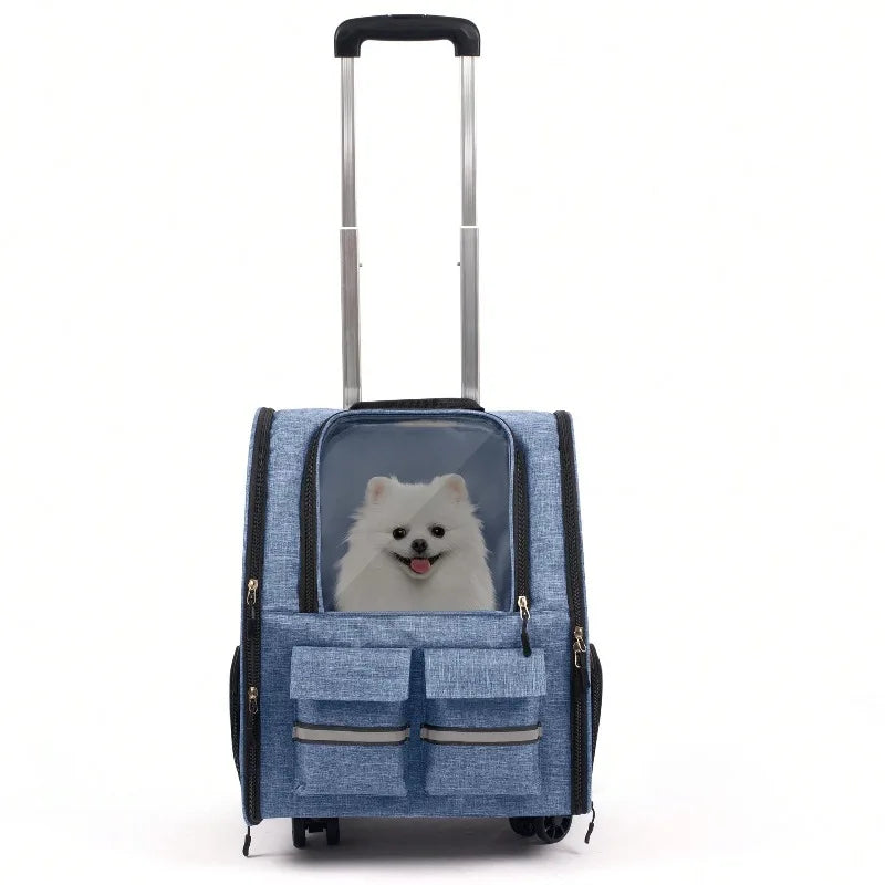2 In 1 Rolling Pet Carrier With Telescoping Handle