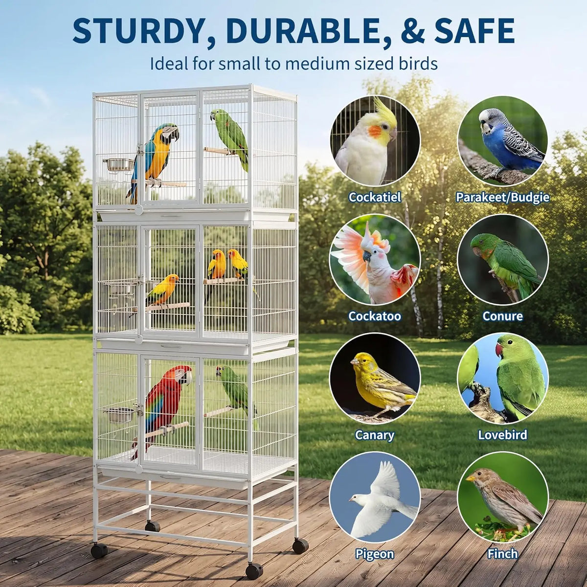 HiMiss Heavy Duty Divider Bird Cage with Steel Trays