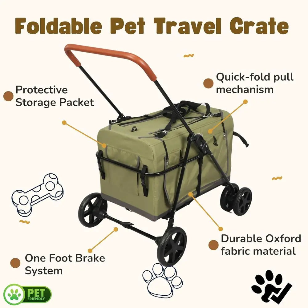 Portable Pet Stroller With Detachable Carrier For Dogs And Cats