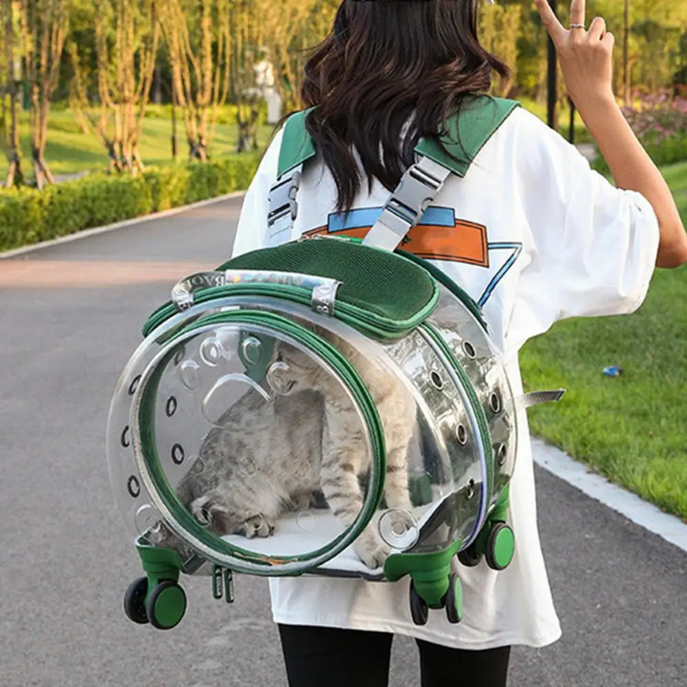 Portable Pet Carrier Backpack With Clear Ventilation And Silent Wheels