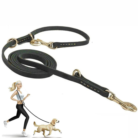 Genuine Leather Hands Free Adjustable Multi Function Dog Leash