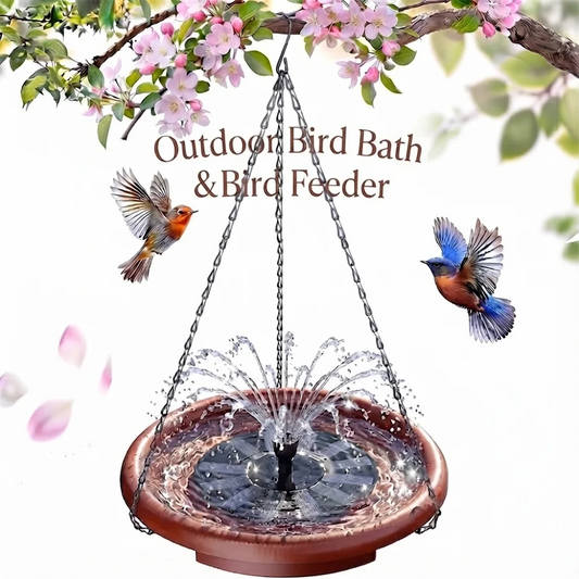 Hanging Solar Bird Bath With Fountain For Garden Decor