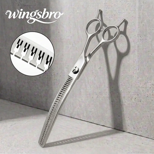 Silver Down Curved Pet Grooming Scissors, Wingsbro 7 Inches Professional Thinning Shears for Groomer and Home Use