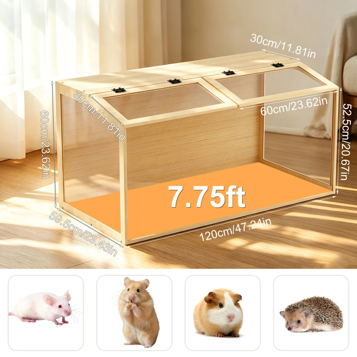 Wooden Hamster Cage With Tempered Glass Panels For Guinea Pigs