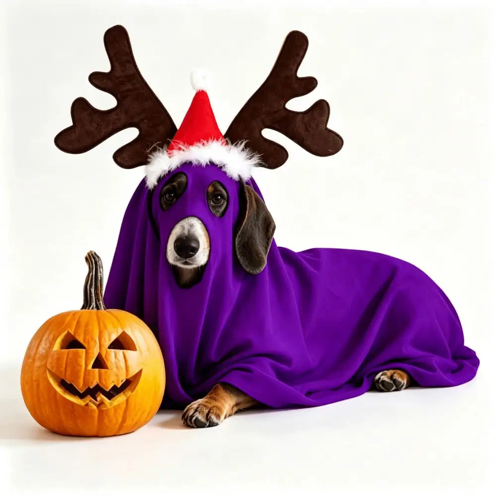 Halloween Ghost Pet Cape And Reindeer Antlers Headband Costume Set