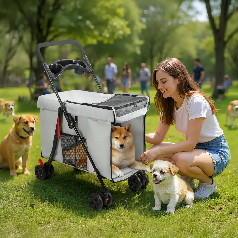 Foldable Dog Stroller With 360 Degree Wheels And Ventilation Windows