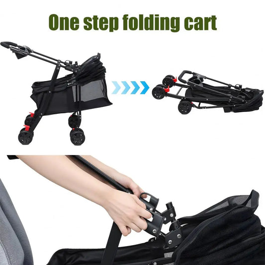 Folding Pet Stroller With Four Wheels And Visible Window