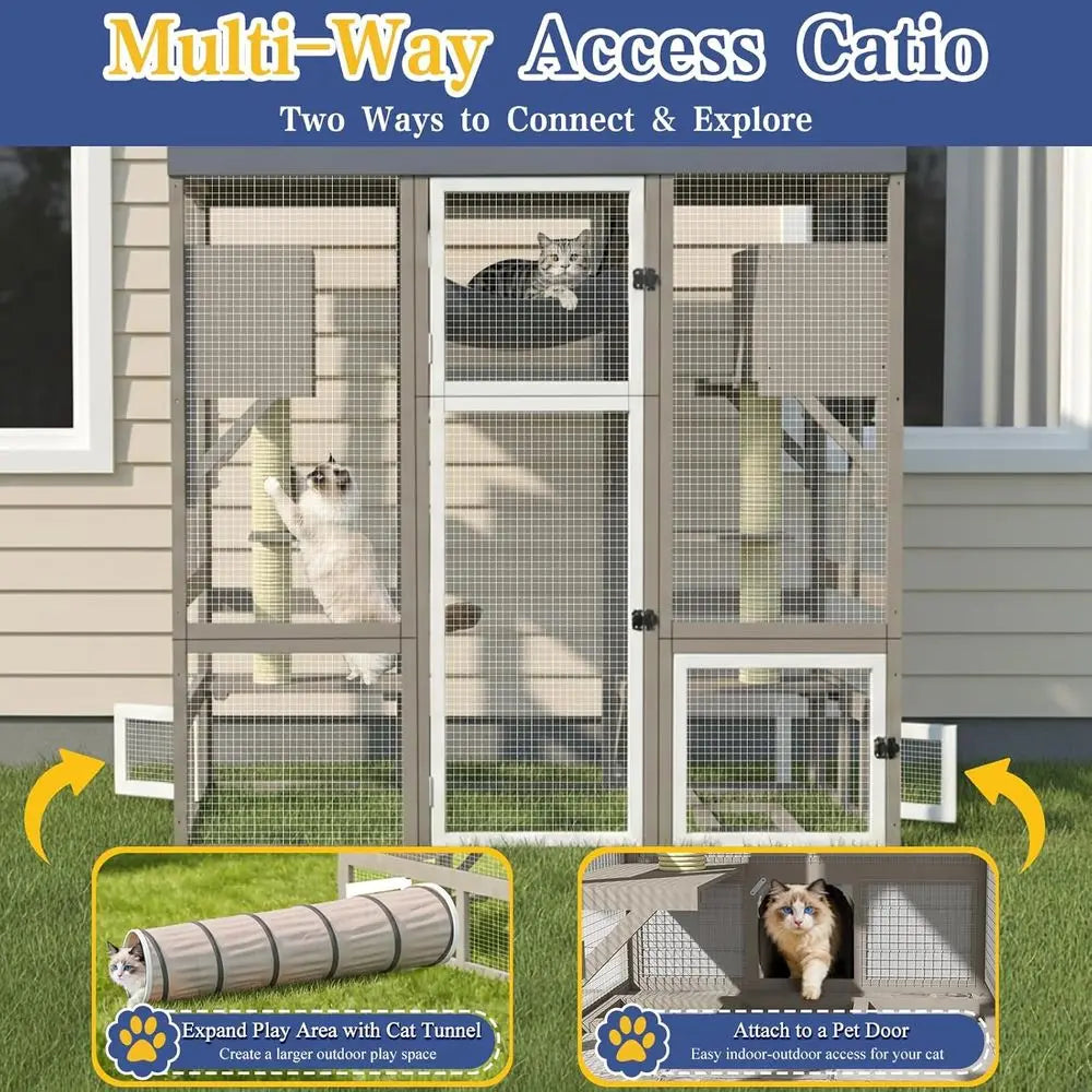 Outdoor Catio Enclosure For Multiple Cats With Hammock Platform