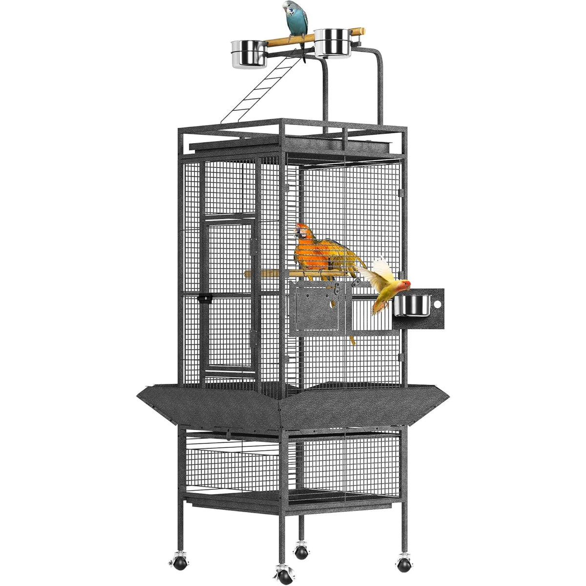 HiMiss Metal Bird Cage With Play Top And Wooden Perches