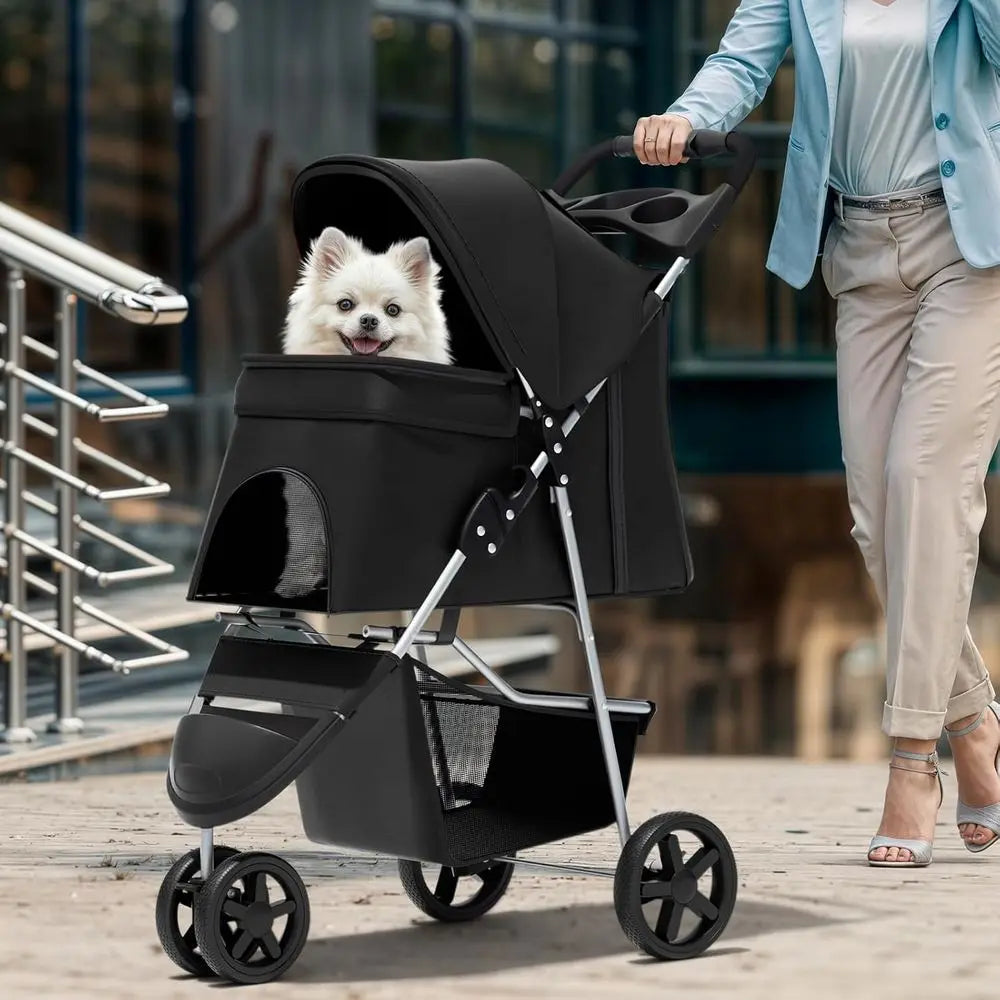 Three Wheel Pet Stroller Lightweight Carrier For Dogs And Cats