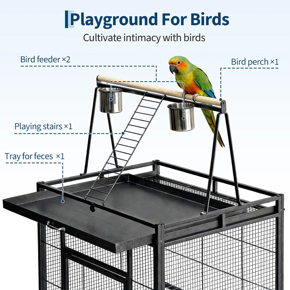 HiMISS Large Bird Cage With Rolling Stand And Play Top