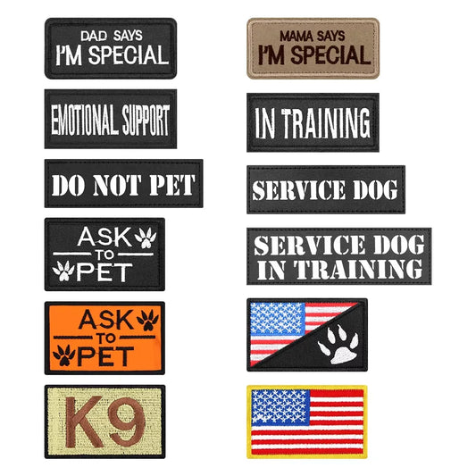 12 Pieces Tactical Nylon Dog Vest Patch Bundle With Labels