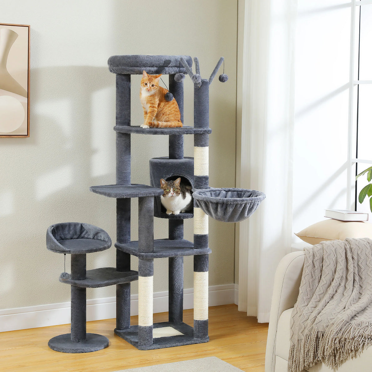 PEQULTI Large Indoor Cat Tower With Scratching Posts And Hammock