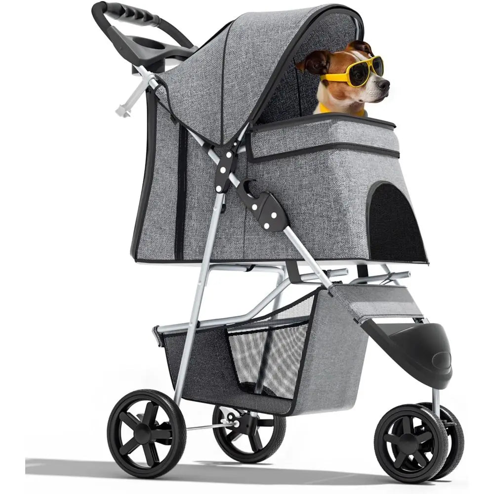 Three Wheel Pet Stroller Foldable Travel Carrier For Dogs Cats