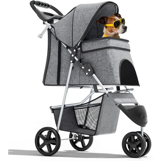 Three Wheel Pet Stroller Foldable Travel Carrier For Dogs Cats